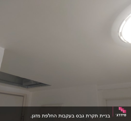 תקרת גבס עם פתח מרובע ותאורה עגולה